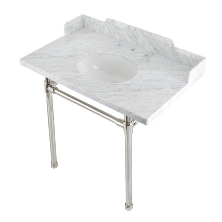 Kingston Brass 36 Carrara Marble Console Sink with Stainless Steel Legs, Marble WhitePolished Nickel LMS36M86ST